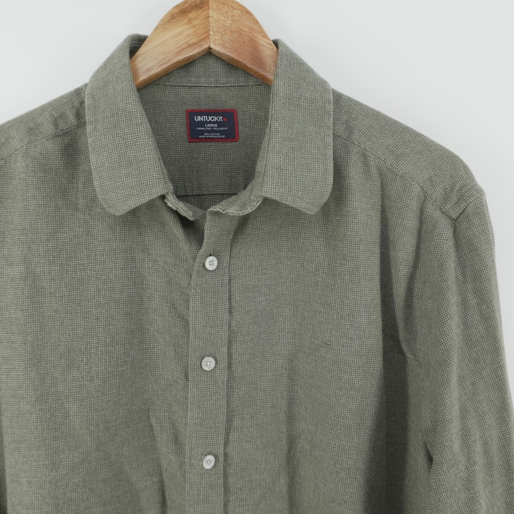UNTUCKit Button Down Shirt Mens Large Green Veneto WF Relaxed Fit 40250